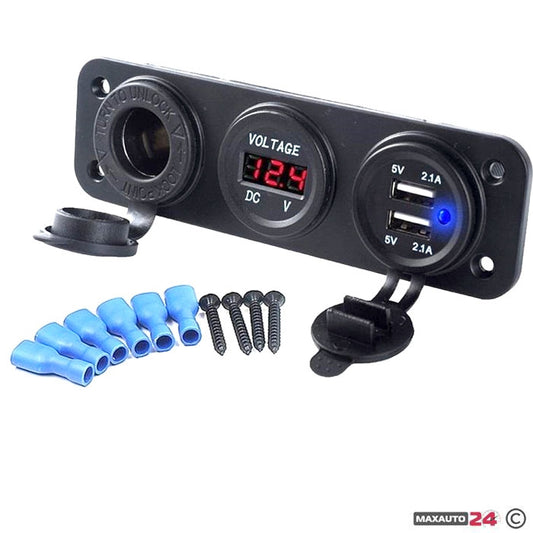 Волтметър с 2 USB порта и гнездо - 1632